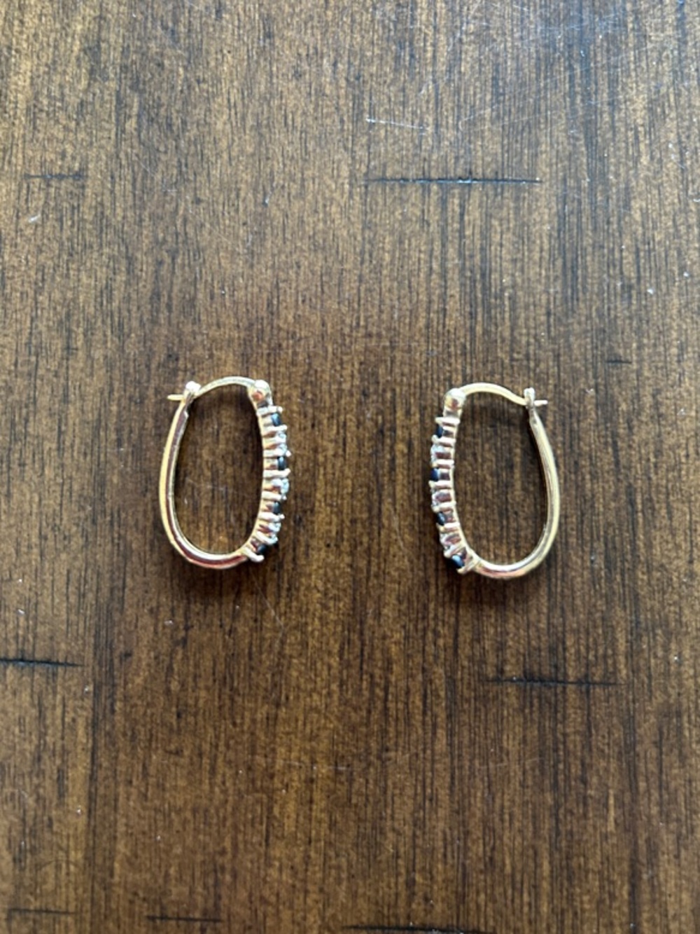 Gold Hoop Earrings with Crystal and Sapphire Gem Accents - Women Jewelry